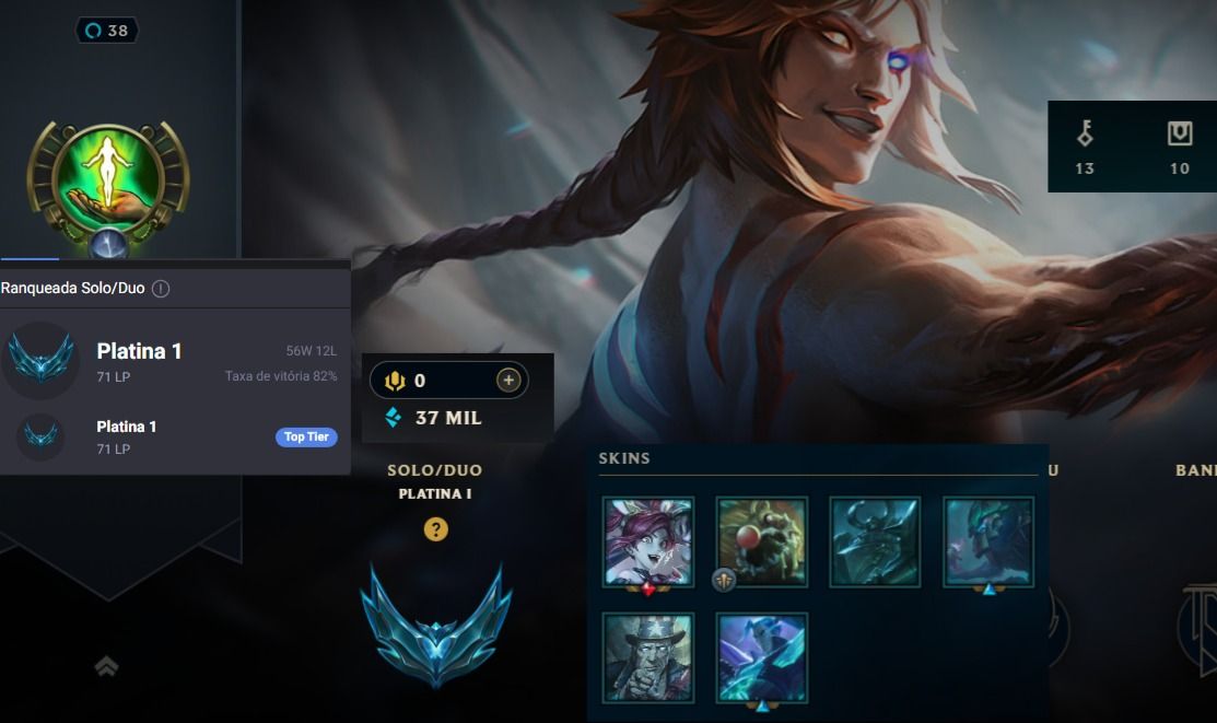 Conta platina 1 mmr de mestre-d1 82% de WR, kayn emissario, vejam a descrição!