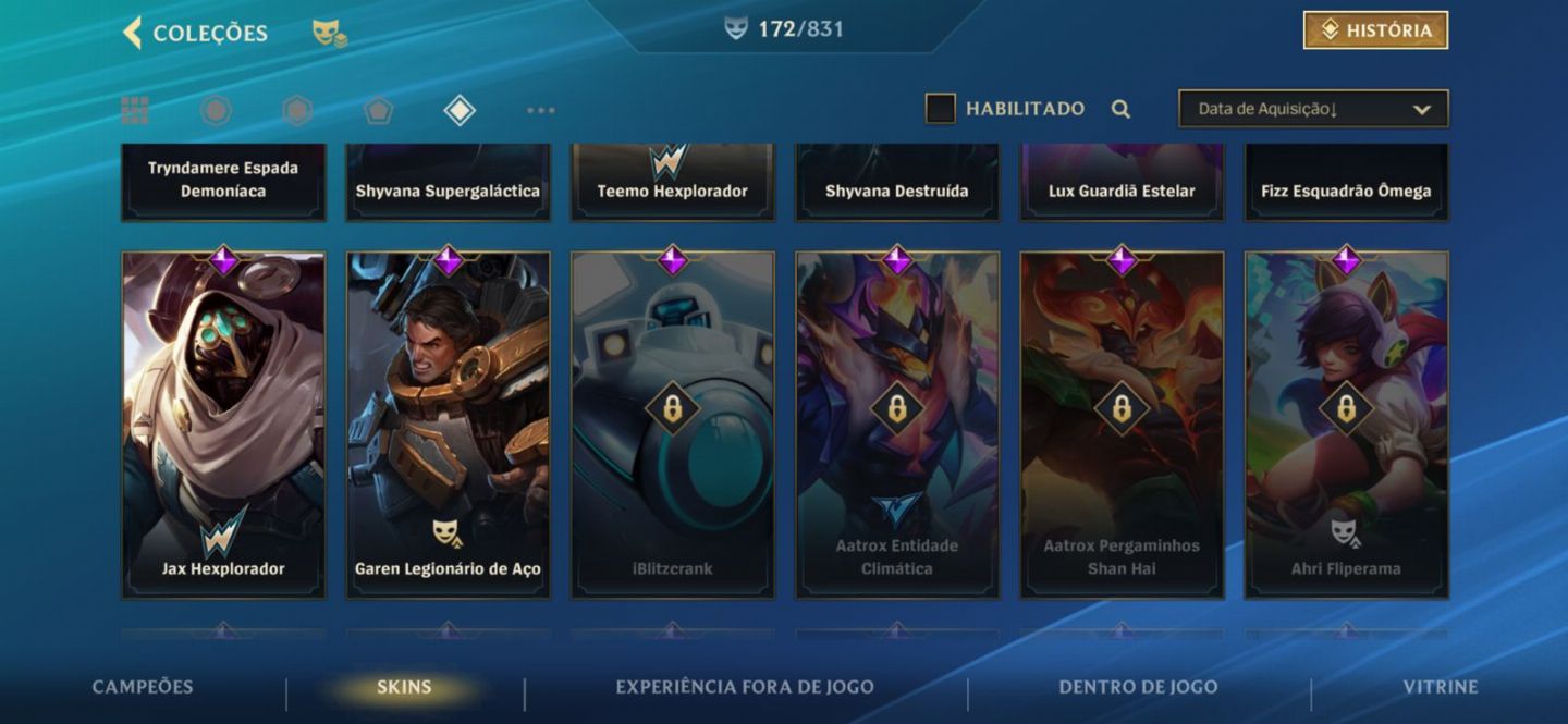 Conta Monarca Jinxs Supervilã , 172 Skins e todos campeões comprados.