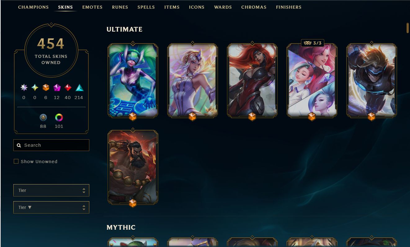 Conta League Of Legends Level 785 com 454 skins boas
