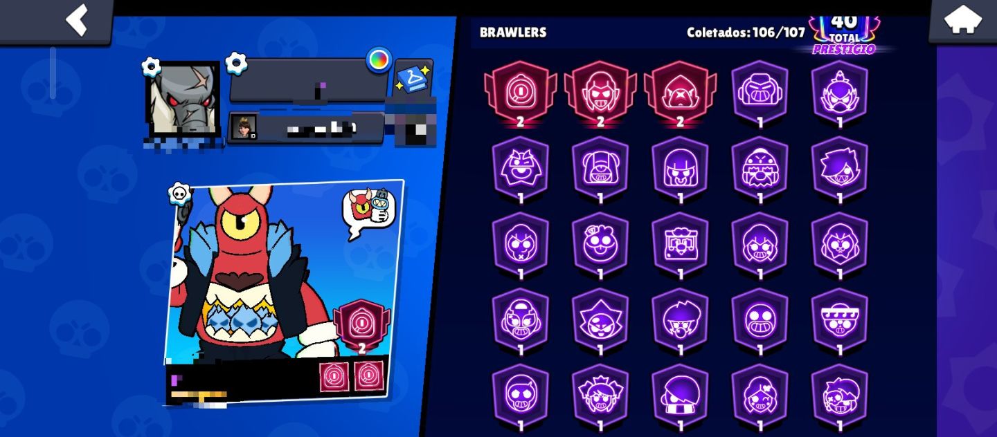 Brawl Stars | 50.633 Troféus | 106/107 Brawlers |40 Prestígios | Skins Raras