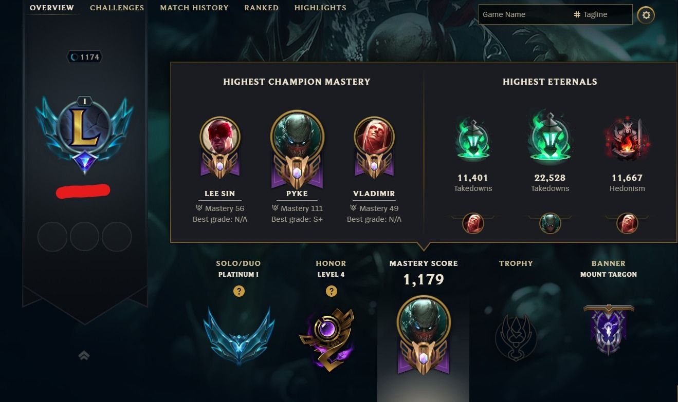 CONTA RIOT (Valorant, LoL e WR) / 374 SKINS (LV. 1174) / ANO: 2014 | MAIN PYKE