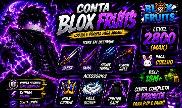 CONTA BLOX FRUITS MAX LEVEL 2800 | RAÇA COELHO | SABER + YAMA + SPIKEY TRIDENT