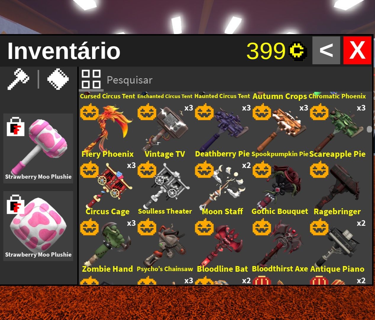 FTF Inventário com quase todas as marretas incluindo Moo Plushie