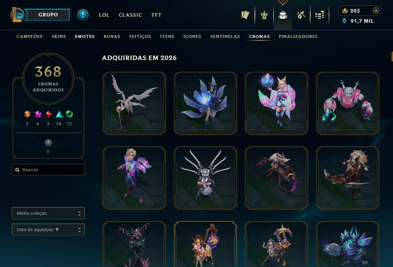 CONTA LOL BR 600 SKINS AHRI LENDA IMORTALIZADA NÍVEL 1086