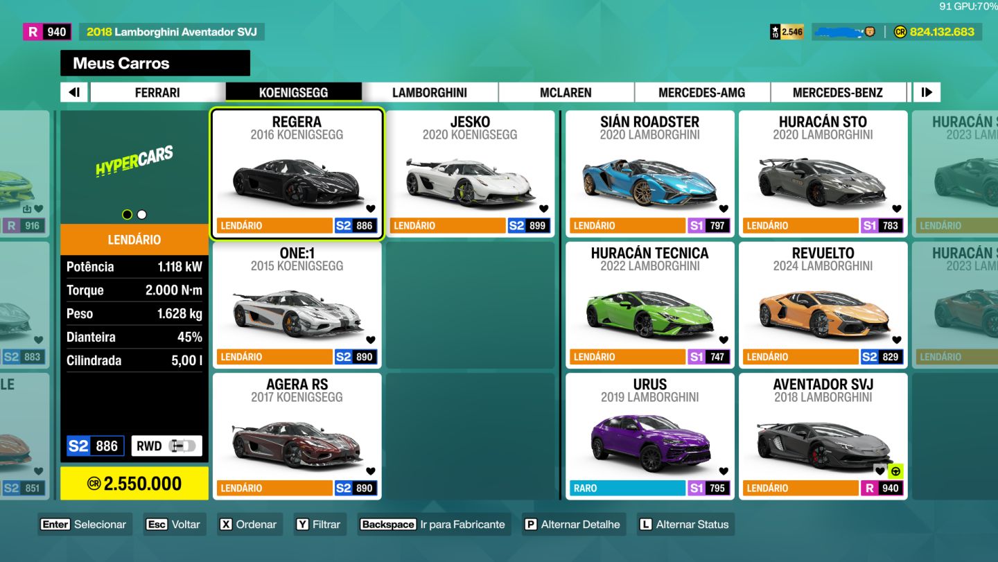 CONTA FORZA HORIZON 6 COMPLETA | NÍVEL 2500 | 800M + TODOS OS CARROS