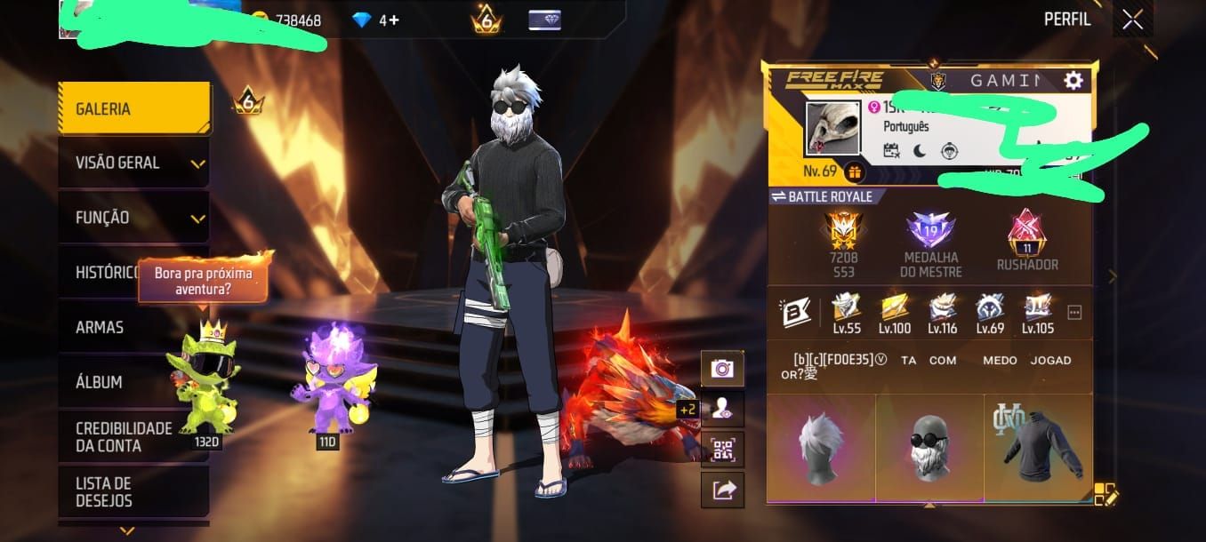 Conta Free Fire Top | Barbinha, Sombra Roxa, Bandeirão | SCAR Evolutiva Nv Max