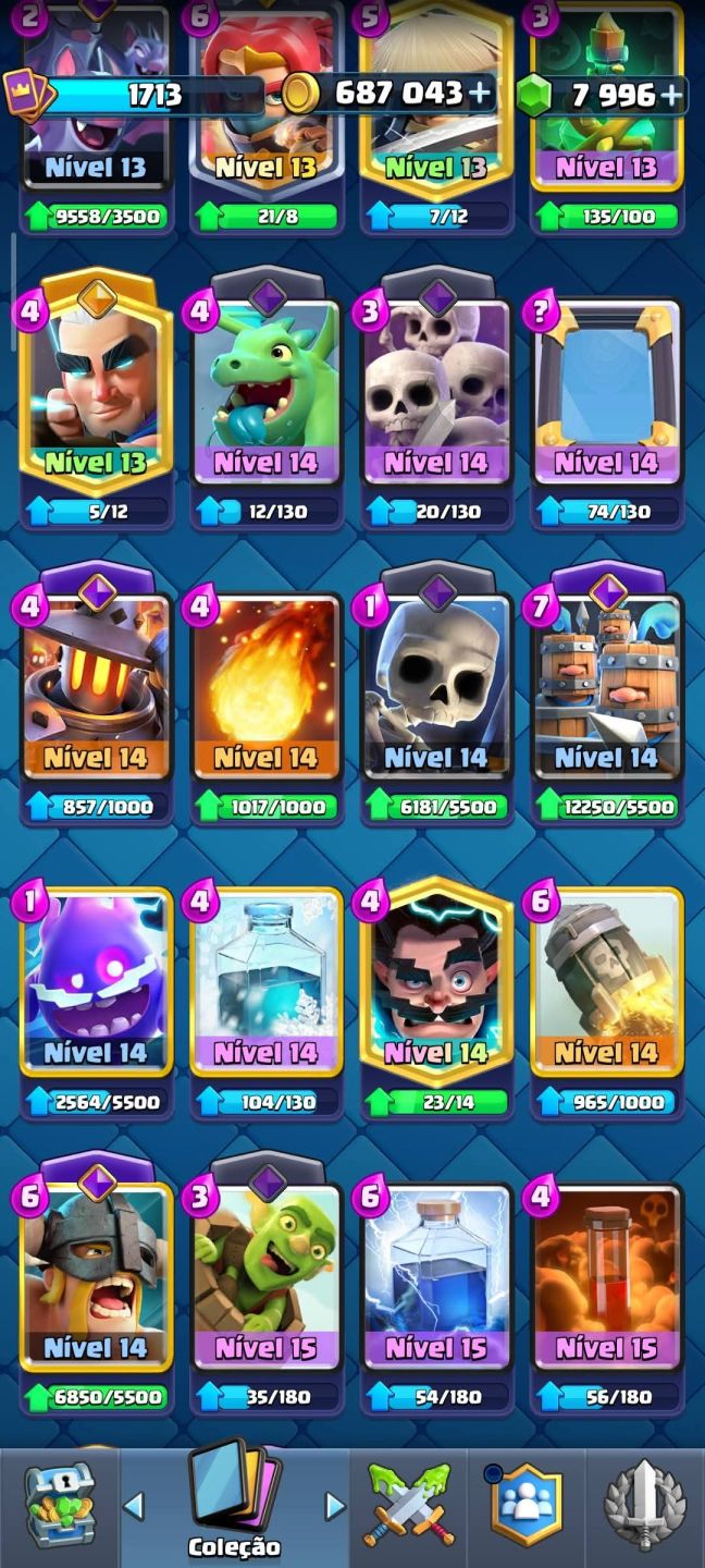 Conta de Clash royale de 9 anos super gemada com vários cartas level 16