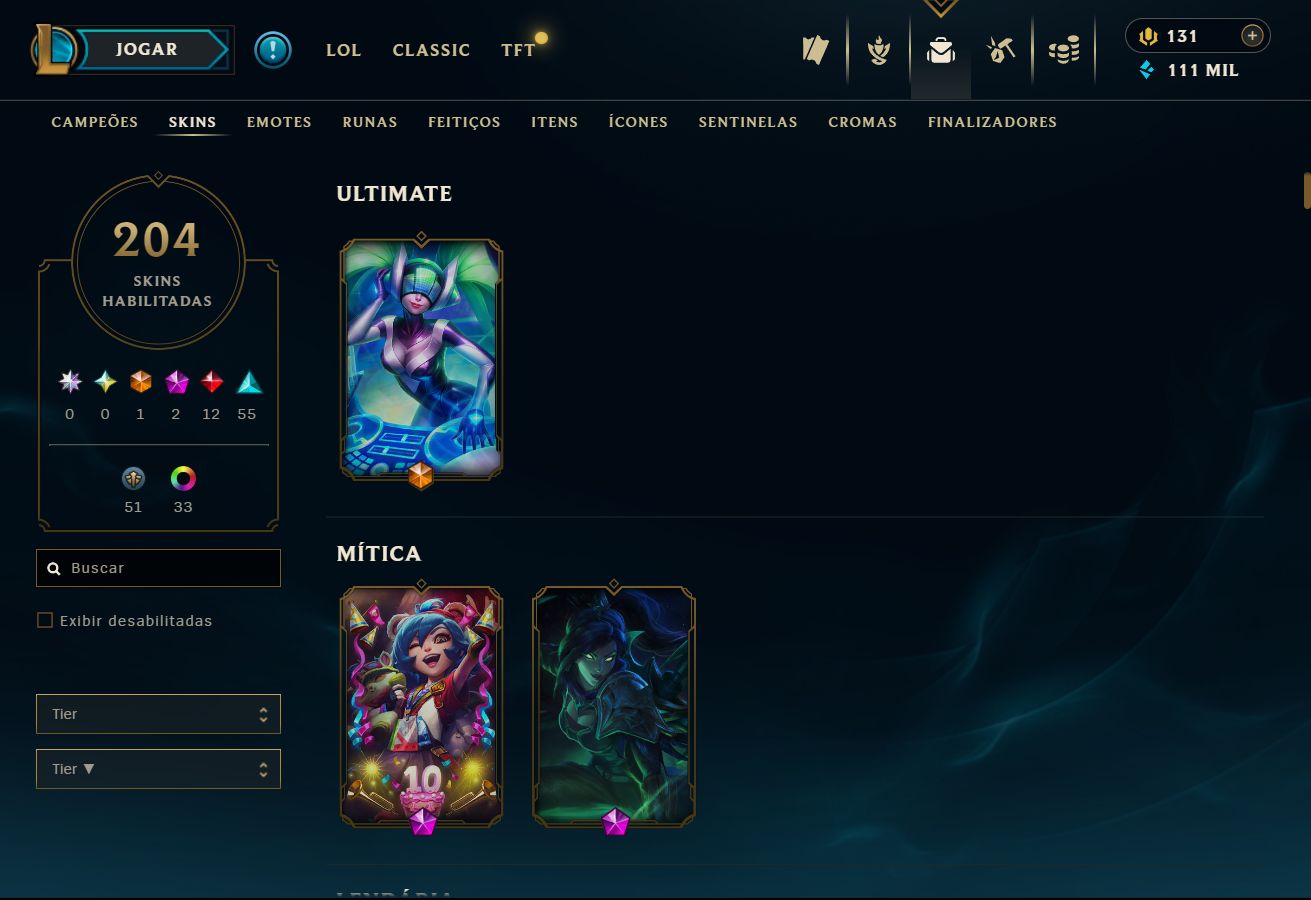 CONTA LOL 204 SKINS | 2 MÍTICAS | 12 LENDÁRIAS | ESMERALDA III