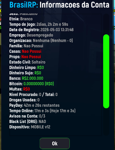 VENDA DE CONTA COM DINHEIRO | BRASIL ROLEPLAY [SERVIDOR: 1]