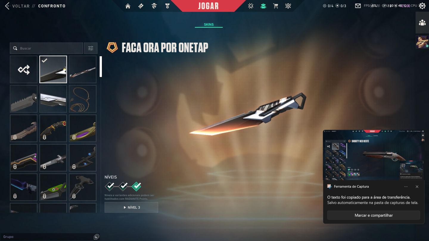 CONTA VALORANT LVL 232 | PLATINA | RGX + GAIA + GLITCHPOP + FACAS | FULL ACESSO