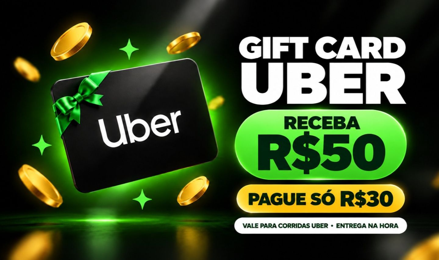 Gift Card Uber R$50 Por R$30 | Crédito Para Corridas | Entrega Na Hora