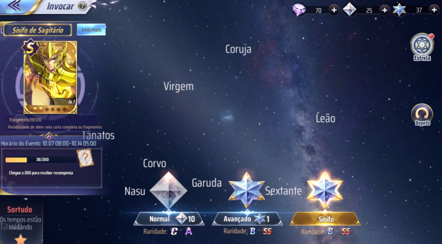 Saint Seiya Awakening sv 143 lv 41 PVE inteiro feito Shura Divino, Thanatos e +