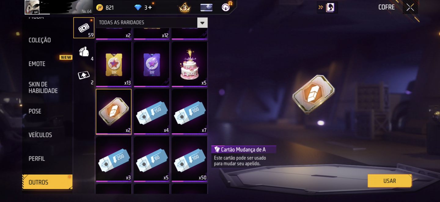 Conta de Free Fire nível 64 rara