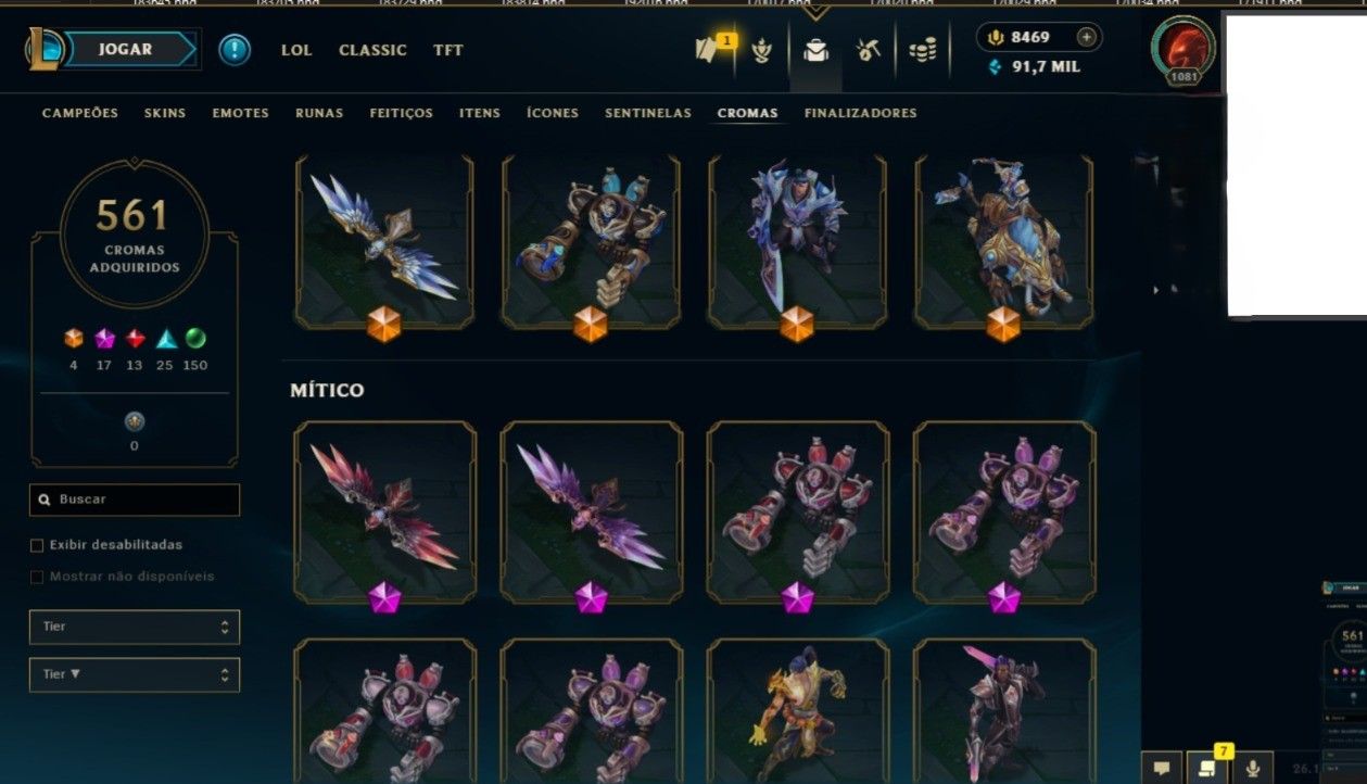 CONTA + 850 SKINS +500 CROMAS + 800 ICONES 500 EMOTES + TROCA DE NICK DISPONIVEL