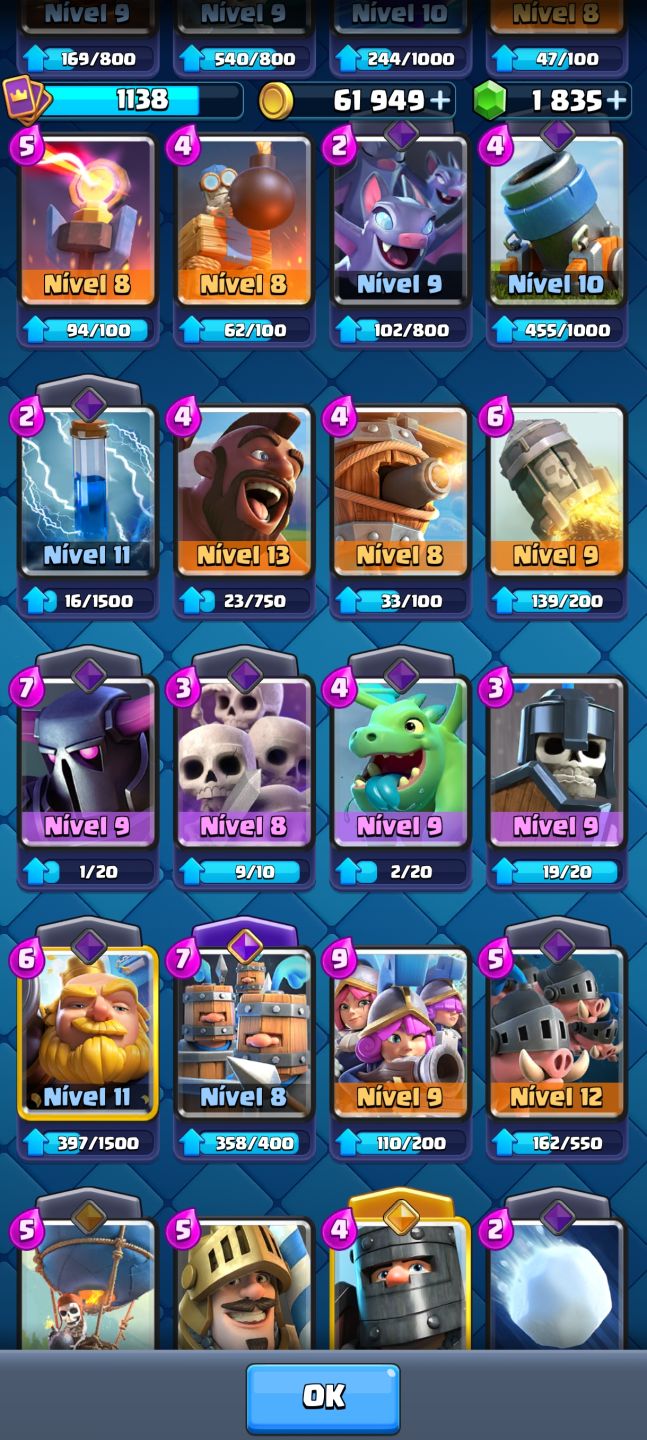 Conta Clash Royale 7709 Troféus | 1.8k Gemas + 61k Ouro | Sem Banimento