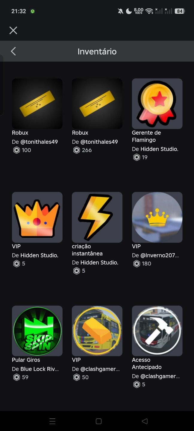 CONTA DE ROBLOX COM VÁRIAS GAMEPASSES E SKIN PARA BRAINROT