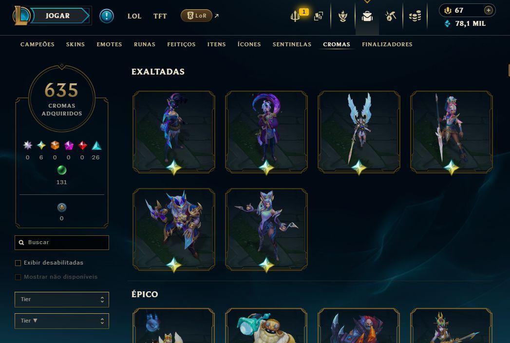 Conta de lol com e-mail de criação todas as raras 1830 skins troca nicK
