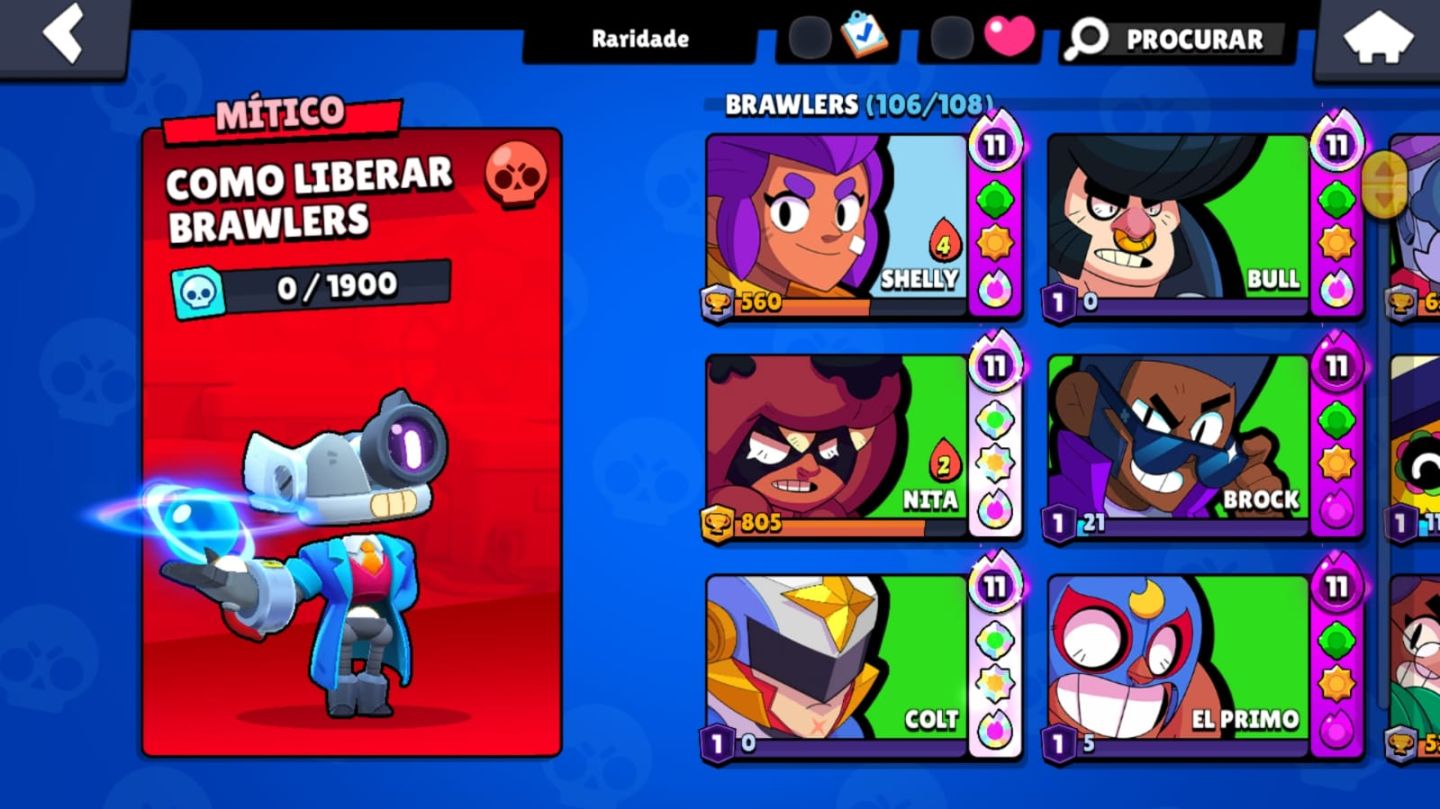 Conta Brawl Stars Veterana (2018) | 63k Troféus | 106 Brawlers