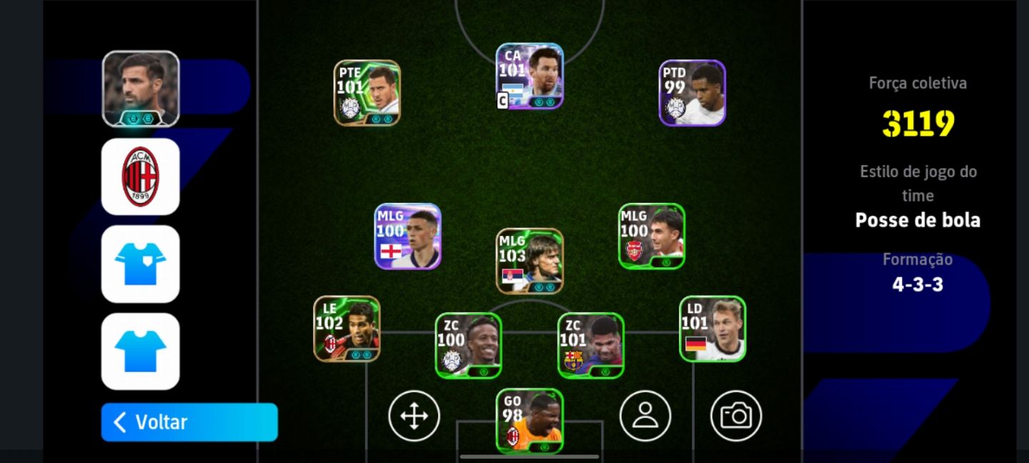 CONTA EFOOTBALL MOBILE Com técnico, 3119 de força e os outros jogadores bons