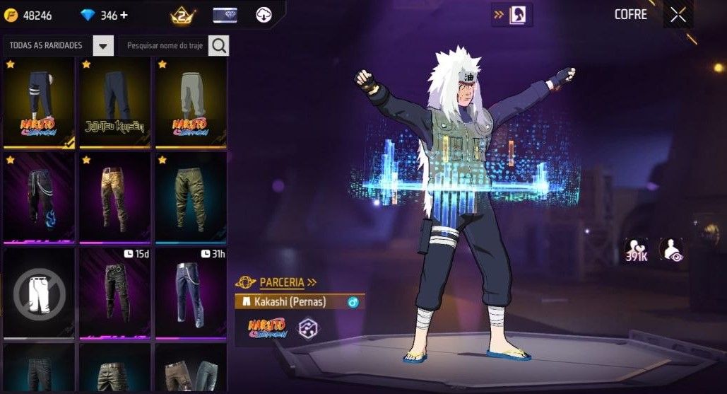 CONTA FREE FIRE LVL30 MESTRE 5 BR|MEGUMI |JIRAYA|KAKASHI |346 DIMAS E TROCA NICK