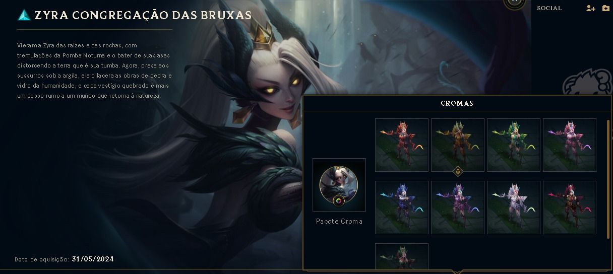 14 skins, 1 lendaria SENNA. 8 opções de skins para equipar Gold IV (25+ pdl)