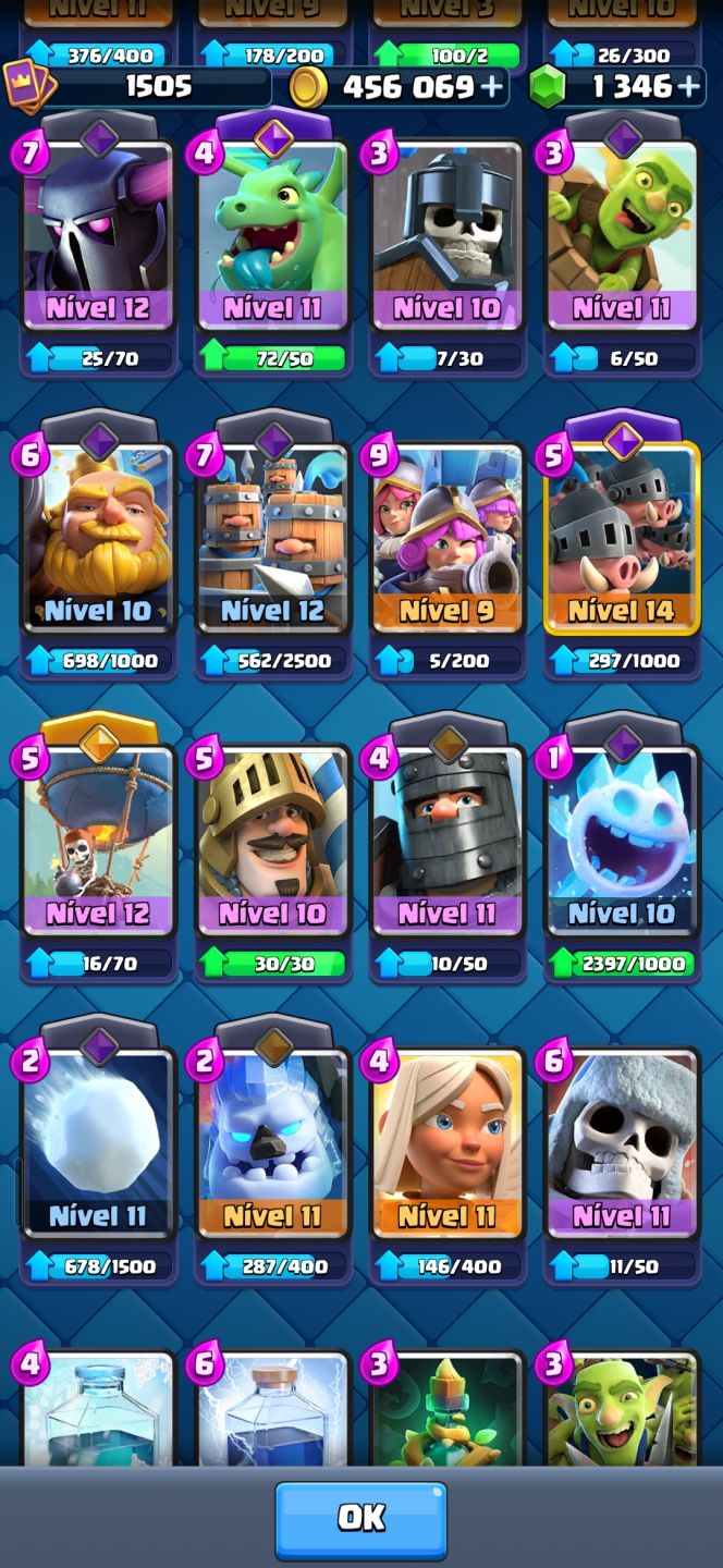 VENDE SE CONTA CLASH ROYALE 1.346 GEMAS + MUITO OURO E CARTAS RARA E MUITO MAIS