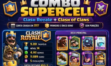 COMBO SUPERCELL 2017 | CR 9.281 TROFÉUS + COC CV14 | 5 EVOS + 5 SKINS