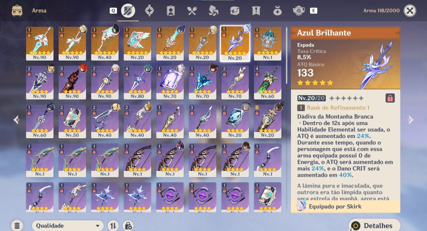 Conta com Skin do Diluc AR56 + SKIRK com Arma