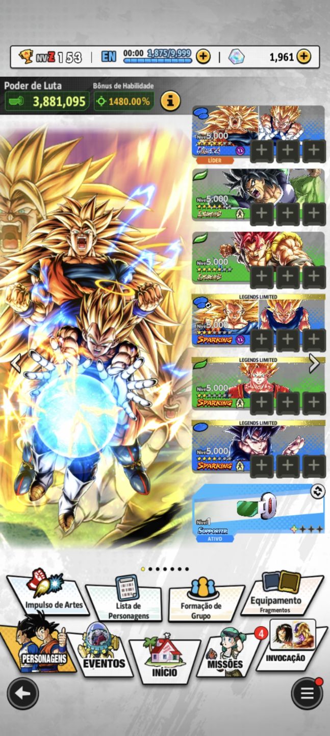 Conta DBZ Legend com novo Broly LR e Goku Ssj3 e vegeta Ssj2 Ultra