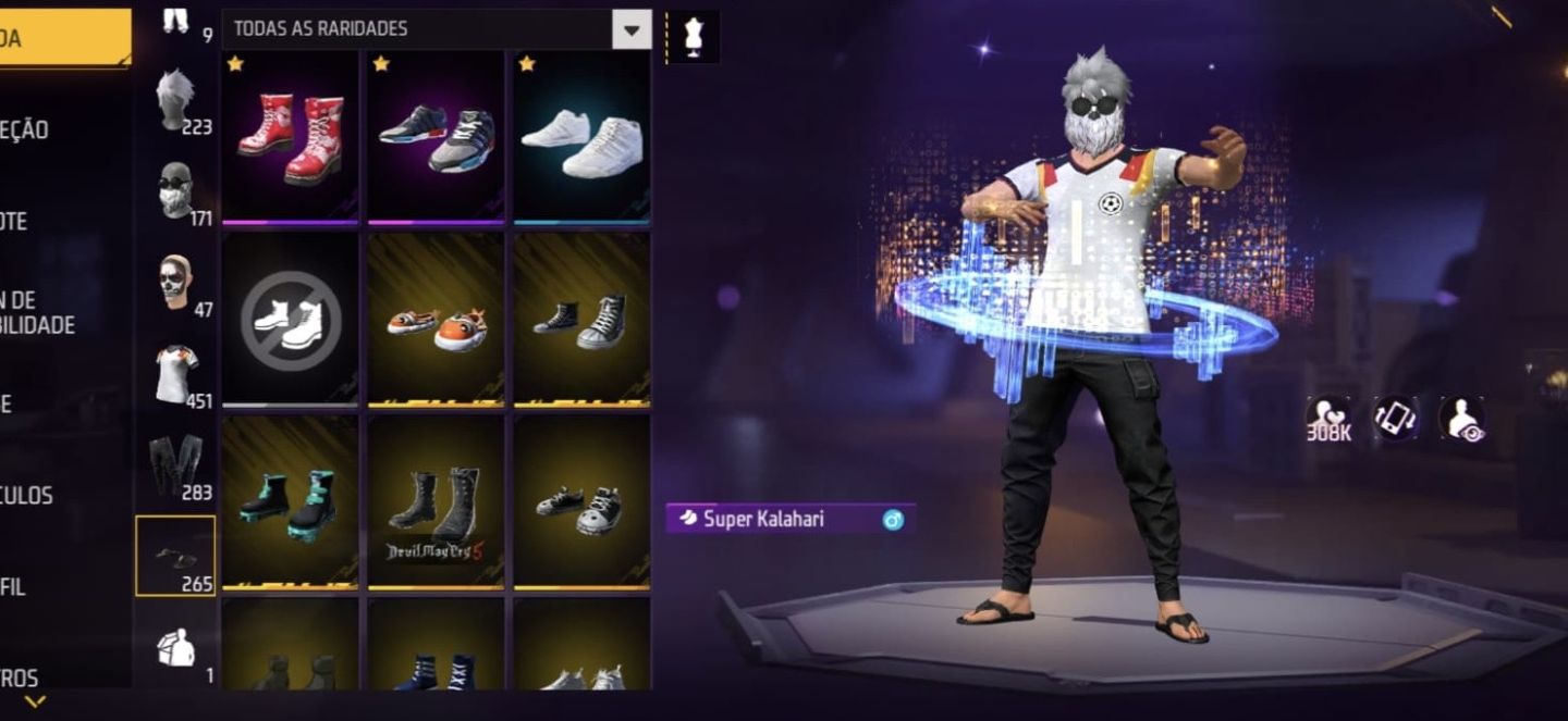 Conta de free fire roupa do mandela, com 2 ump att!! 451 peitoral, 283 calças!!