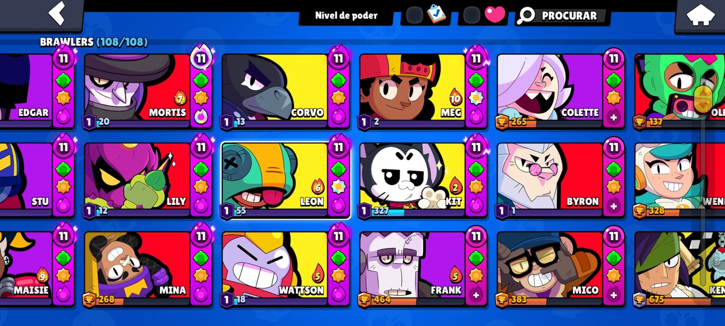 Possui todos os brawlers, mais de 265 skins, 30 brawlers full, Full acesso!!