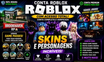 CONTA ROBLOX COMPLETA | BROOKHAVEN + GAME PASSES + SKINS + PERSONAGENS