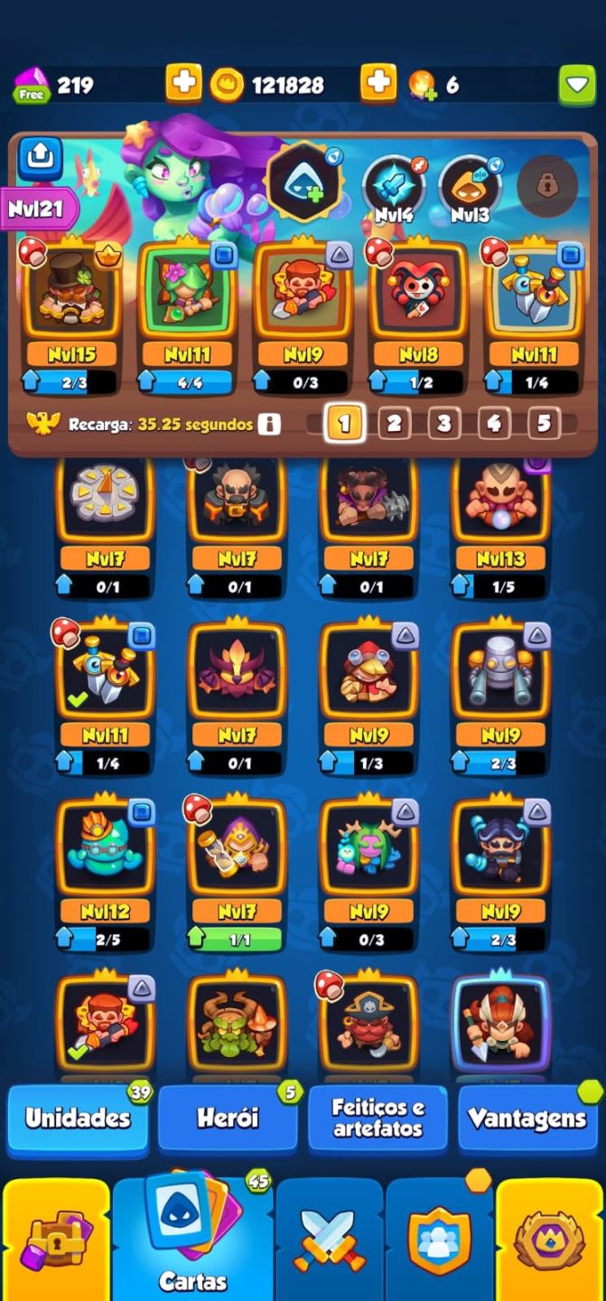 Conta Rush Royale BRIGUENTO LV 15 MONGE LV 13 + DRIADE LV11 1189 DE CRITICO