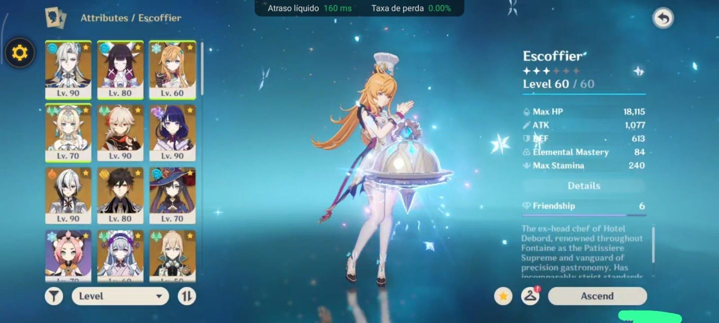 Conta genshin com vesna, columbina, scoffier, neuvi, zhongli