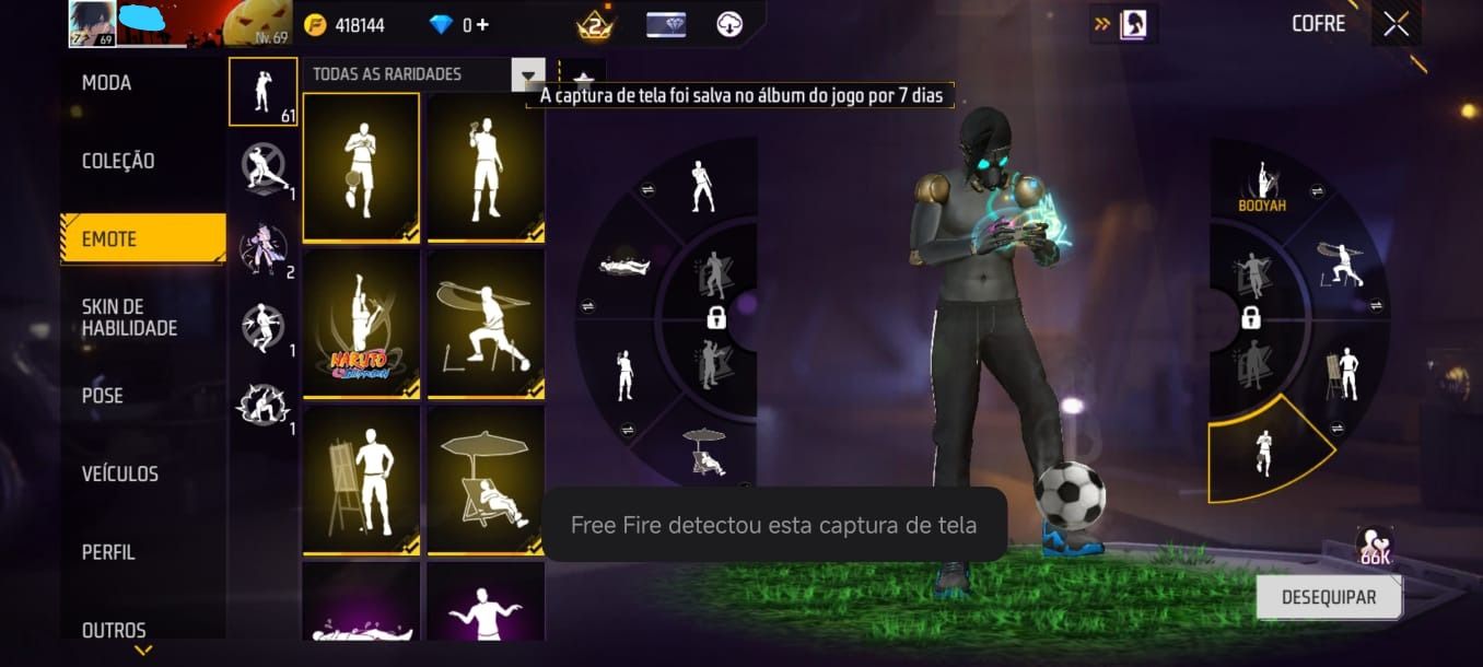 CONTA FF LVL 69 TODAS AS CAMISAS DE TIME + COMBO NARUTO FULL + UMP COMPETITIVA