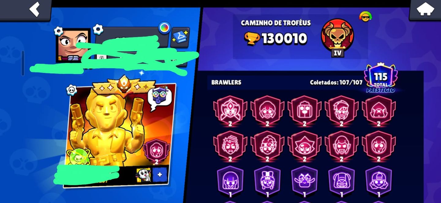 CONTA BRAWL STARS 130K TROFÉUS FULL MAXIMADOS TODOS OS BUFFIES