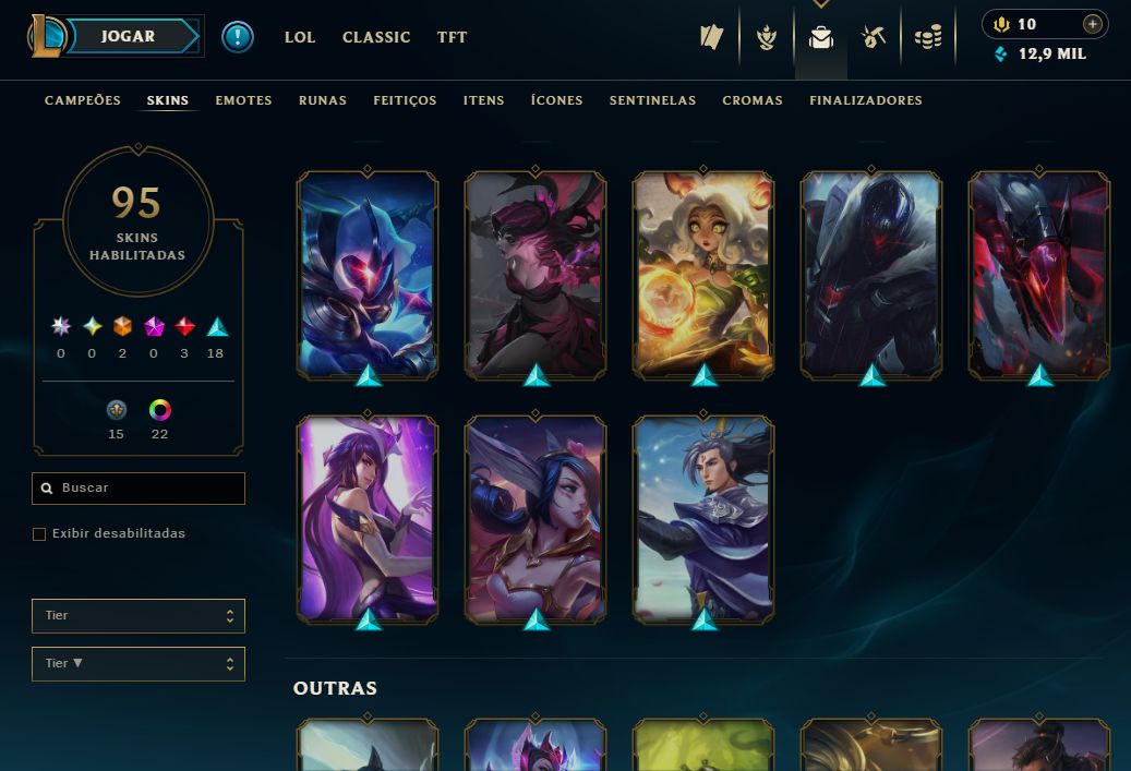Conta lol antiga de 2014, nível 213, diamante 3, 95 skins