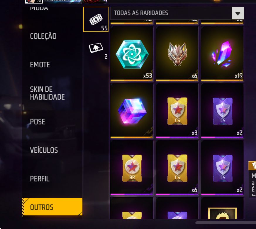 Conta Free Fira com skins de passes antigos