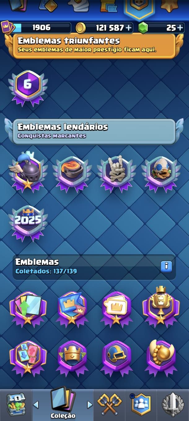 Conta Clash Royale, nível 1906 14K de troféus, 29 cartas full