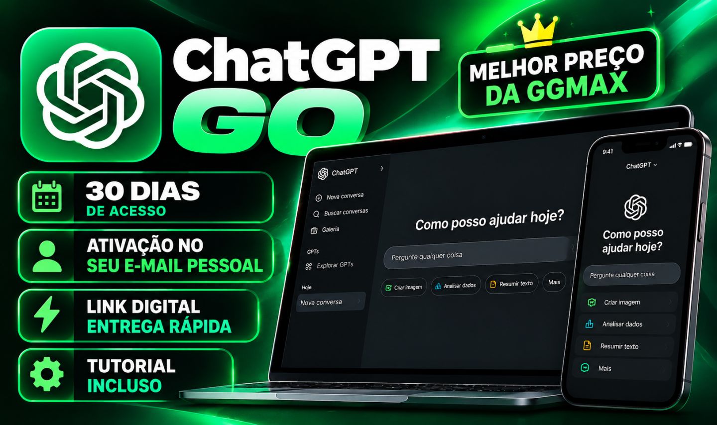 CHATGPT GO | 30 DIAS | SEU E-MAIL PESSOAL | MELHOR PREÇO DA PLATAFORMA