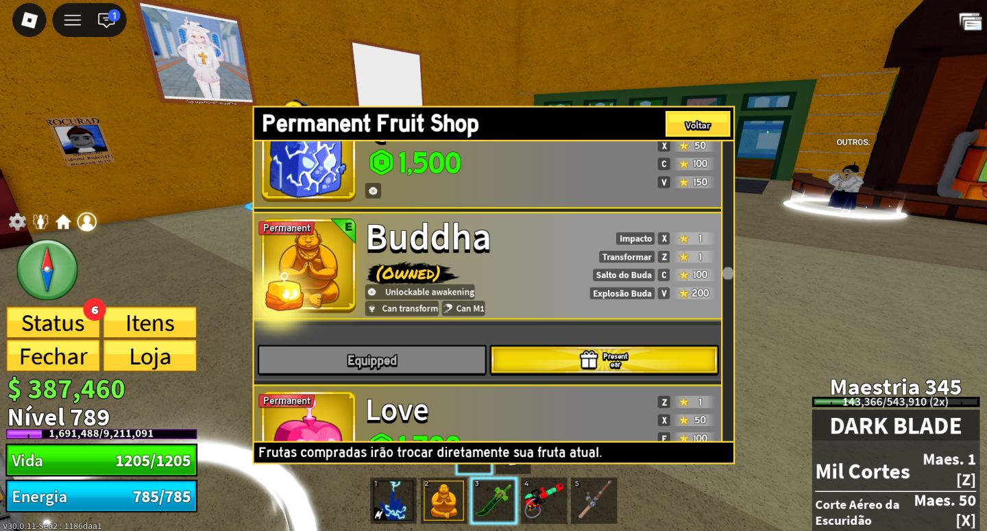 CONTA LVL 783 | SEA 2 | PERM BUDDHA | DARK BLADE | 2X MONEY + 2X MASTERY