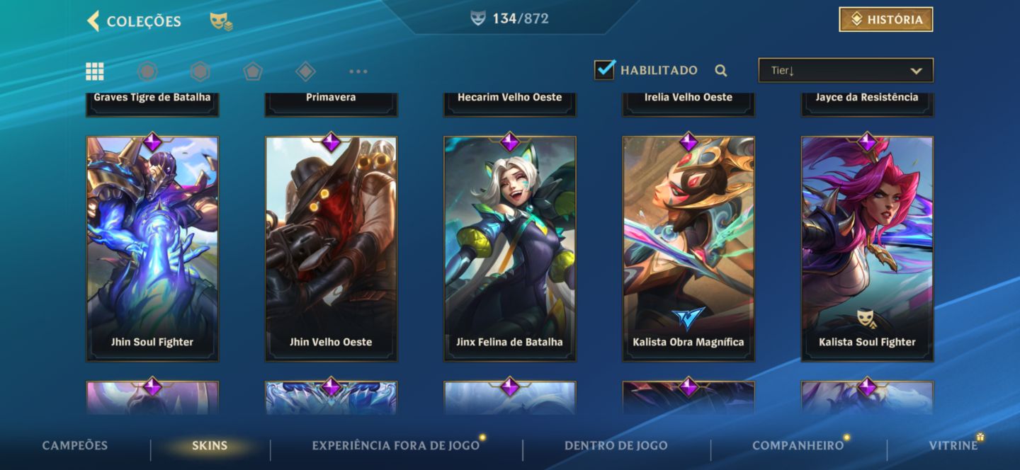 Conta 134 skins e 4 míticas