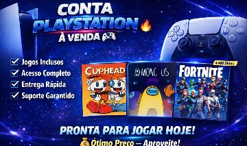 CONTA PLAYSTATION ANTIGA COM CUPHEAD AMONG US E REMATH COM 40 SKINS NO FORTINIT