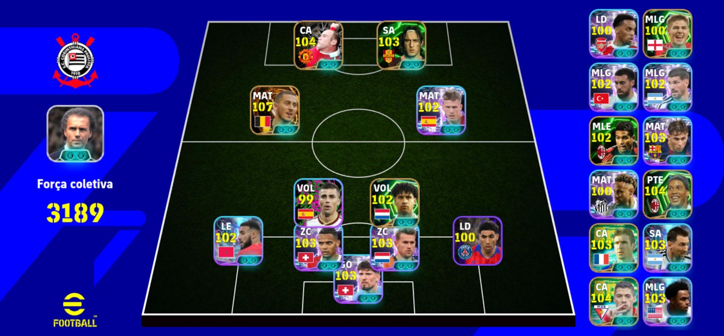 Conta efootball Mobile Éden Hazard 109 + Ronaldinho 104 + Totti 105
