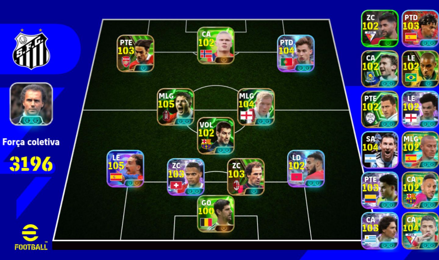 CONTA EFOOTBALL TOP 3196 DE FORÇA COLETIVA! TIME FORTE COM JOGADORES 105+ !!
