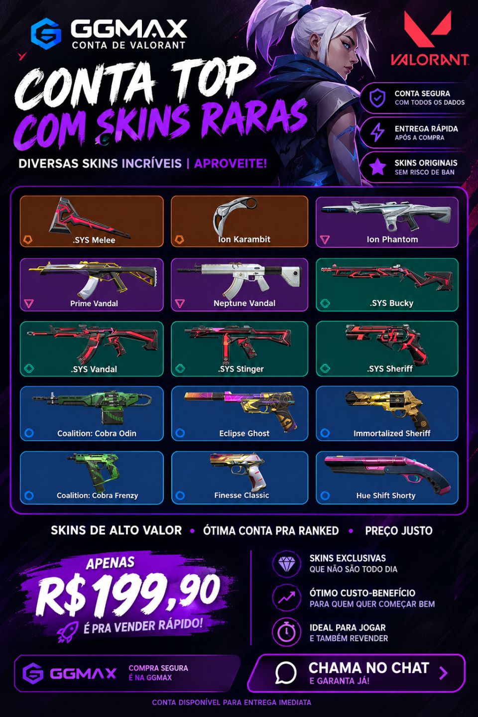 VALORANT | CONTA COM ION KARAMBIT + PRIME VANDAL + NEPTUNE VANDAL E MUITAS SK