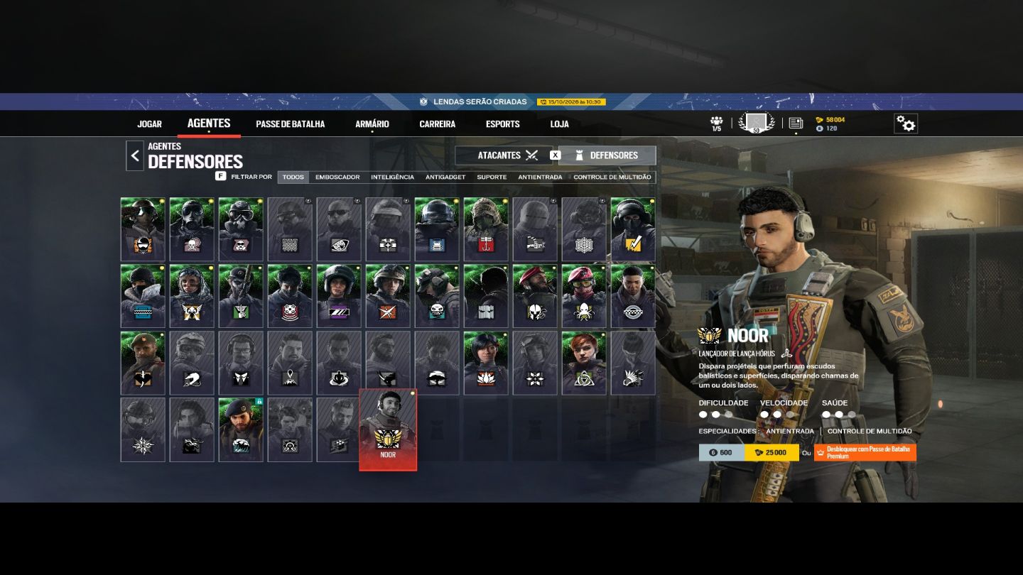 Conta R6 Level 50| 58K+Créditos/Renome|19 Atacantes+20 Defensores Desbloqueados