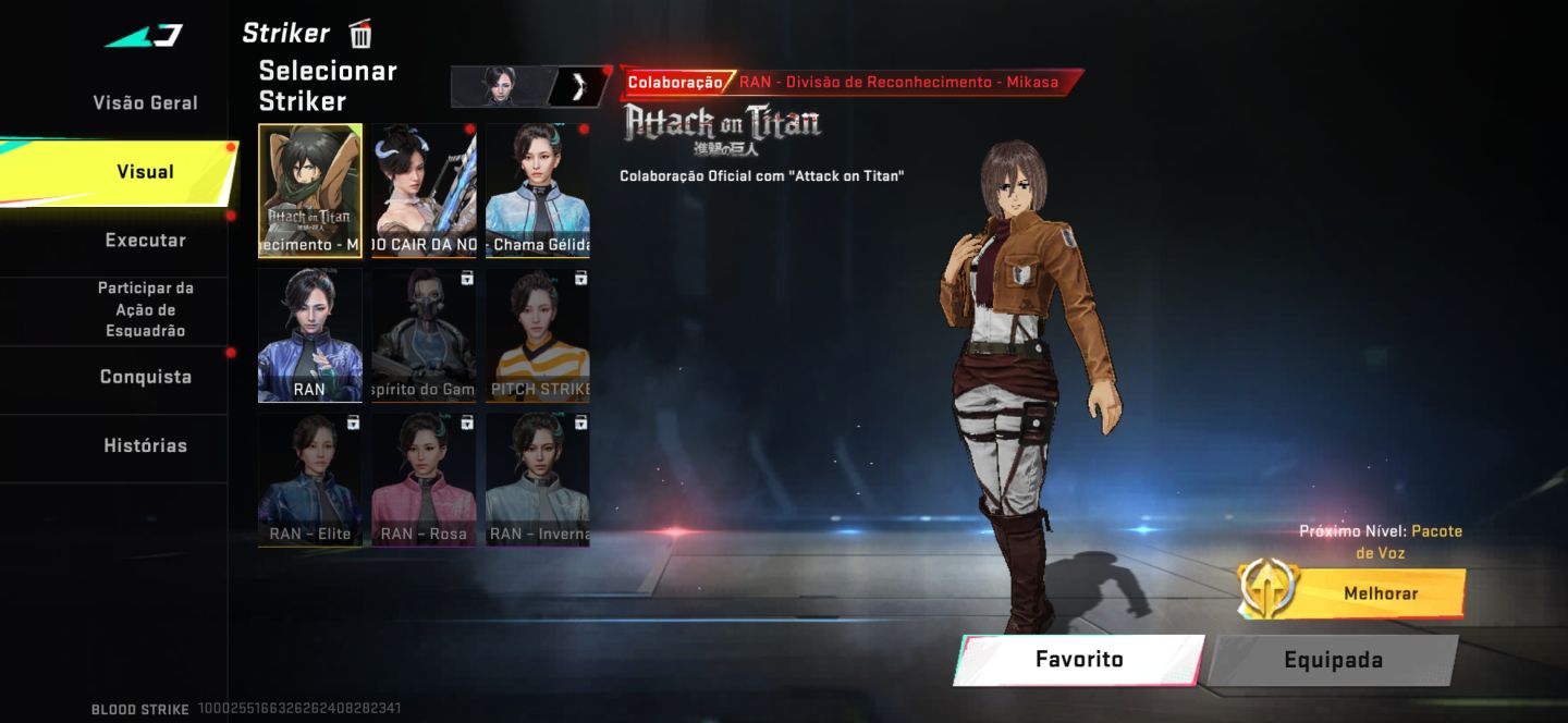 Conta de blood strike com levi segunda parceria e mikasa da primeira parceria