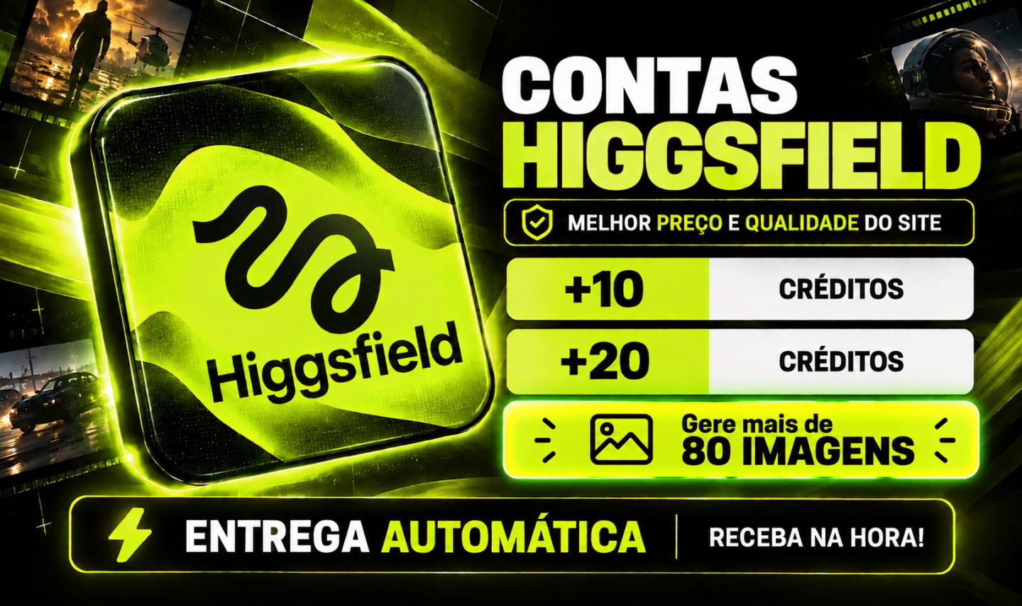 HIGGSFIELD AI | +10 +20 CRÉDITOS - GERE ATÉ 80 IMAGENS | ENTREGA AUTOMÁTICA