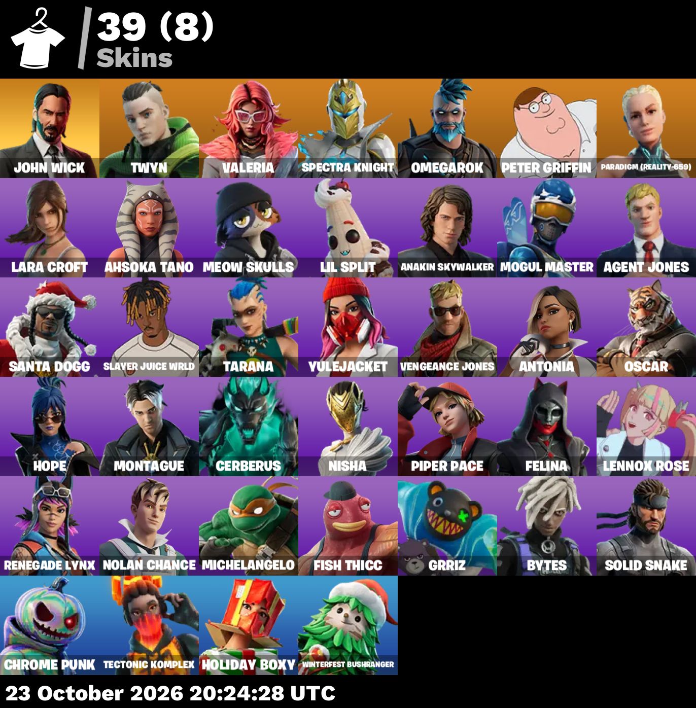 Conta de Fortnite com 39 Skins / Lara Croft / Mogul Master / Peter Griffin